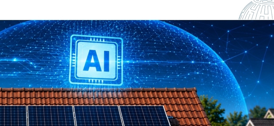 ภาพประกอบแนวคิดการใช้ AI วิเคราะห์ระบบโซลาร์เซลล์บนหลังคาบ้าน